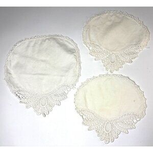 Antique Cream Cotton Doilies Lace Embroidery Set 3 Elegant Decor